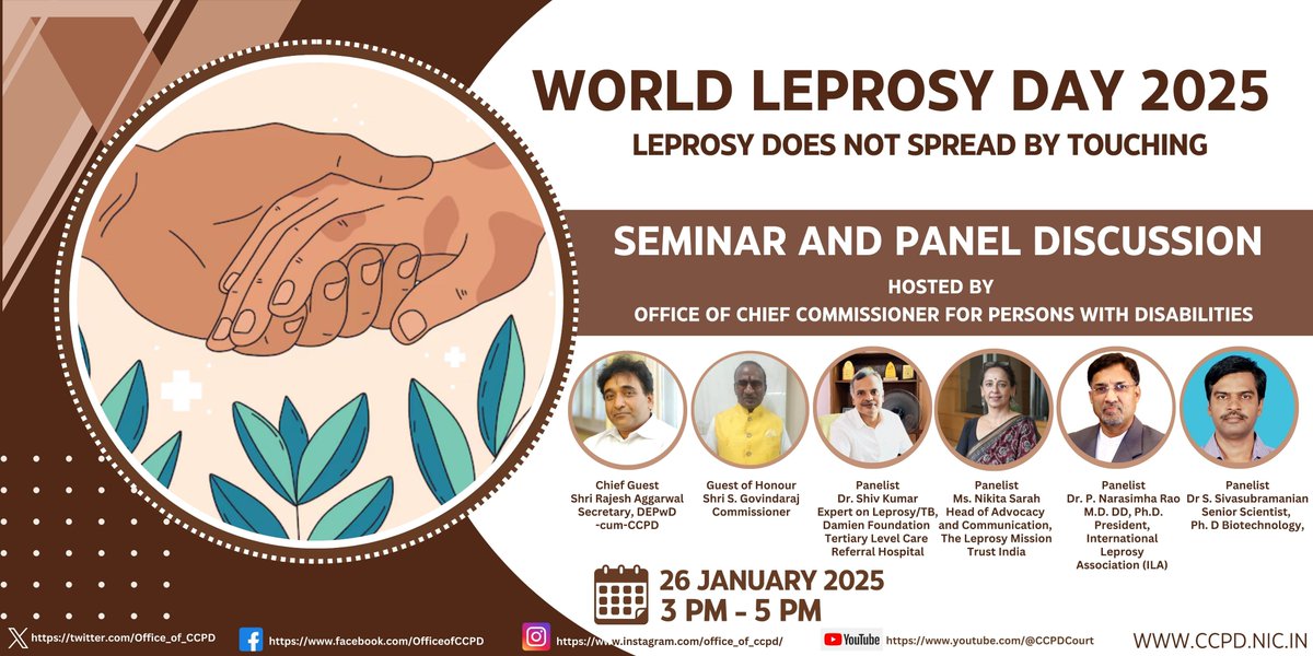 Office of Chief Commissioner for PwD's (@office_of_ccpd) on Twitter photo Celebrating World Leprosy Day 2025, on 26th January 2025 - O/o CCPD #WorldLeprosyDay #LeprosyAwareness <a href="/Drvirendrakum13/">Dr. Virendra Kumar</a> <a href="/RamdasAthawale/">Dr.Ramdas Athawale</a> <a href="/rajeshaggarwal/">rajeshaggarwal</a> <a href="/AmbashtaPP/">PP Ambashta</a> <a href="/MSJEGOI/">Ministry of Social Justice & Empowerment, GOI</a> <a href="/socialpwds/">Divyang Empowerment</a> <a href="/PIB_India/">PIB India</a> <a href="/ScpdDelhi/">State Comissioner for PwDs Delhi</a> <a href="/discommgoa/">Goa State Commission for Persons with Disabilities</a> <a href="/goadisability/">Disability Rights Association of Goa</a> <a href="/NIEPID/">NIEPID</a>
<a href="/NIEPMD/">NIEPMD</a>
<a href="/DehradunNiepvd/">NIEPVD</a>
<a href="/SCVashishth/">Subhash Chandra Vashishth | सुभाष चंद्र वशिष्ठ</a> Celebrating World Leprosy Day 2025, on 26th January 2025 - O/o CCPD #WorldLeprosyDay #LeprosyAwareness <a href="/Drvirendrakum13/">Dr. Virendra Kumar</a> <a href="/RamdasAthawale/">Dr.Ramdas Athawale</a> <a href="/rajeshaggarwal/">rajeshaggarwal</a> <a href="/AmbashtaPP/">PP Ambashta</a> <a href="/MSJEGOI/">Ministry of Social Justice & Empowerment, GOI</a> <a href="/socialpwds/">Divyang Empowerment</a> <a href="/PIB_India/">PIB India</a> <a href="/ScpdDelhi/">State Comissioner for PwDs Delhi</a> <a href="/discommgoa/">Goa State Commission for Persons with Disabilities</a> <a href="/goadisability/">Disability Rights Association of Goa</a> <a href="/NIEPID/">NIEPID</a>
<a href="/NIEPMD/">NIEPMD</a>
<a href="/DehradunNiepvd/">NIEPVD</a>
<a href="/SCVashishth/">Subhash Chandra Vashishth | सुभाष चंद्र वशिष्ठ</a>