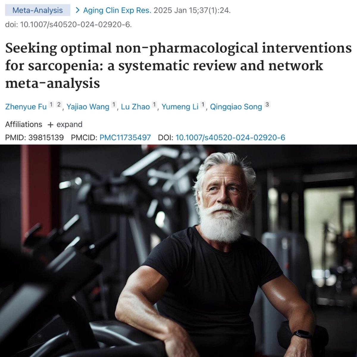 Optimal non-pharmacological interventions for sarcopenia 💪

This new meta-analysis compiled data 
from 47 clinical trials and 4,889 participants (diagnosed with sarcopenia)…

…to establish which interventions (excluding medications) are best for protecting against age-related
