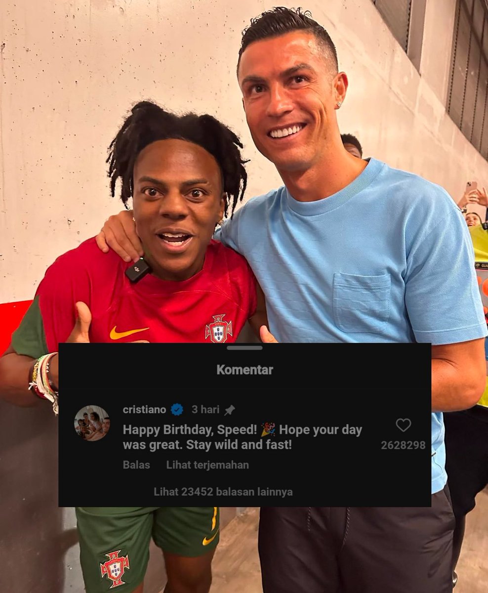 idextratime's tweet photo. 🚨 JUST IN : Ucapan ulang tahun Cristiano Ronaldo kepada Ishowspeed menjadi komentar dengan jumlah suka TERBANYAK KEDUA sepanjang sejarah berdirinya Instagram. 😯

📝 @Dexerto https://t.co/dCjXteqObZ