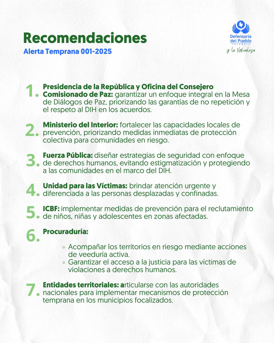 DefensoriaCol's tweet photo. Algunas de las afectaciones identificadas son reclutamiento forzado de niños, niñas y adolescentes, especialmente indígenas; confinamiento y desplazamiento forzado; amenazas y homicidios contra liderazgos sociales y comunitarios; entre otros. https://t.co/6RFLA13cjM