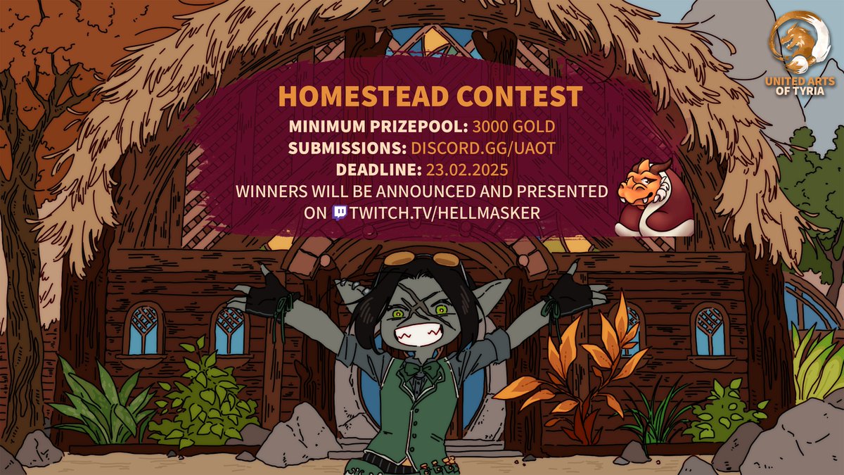 We are excited to announce our first HOMESTEAD CONTEST!🏡Showcase your creativity and transform your Homestead into a masterpiece for gold and glory! 🏆Prizes: Startingpool 3000g (grows with more entries!) The finalists will be showcased LIVE on
@hellmasker1's Stream!
#GuildWars2