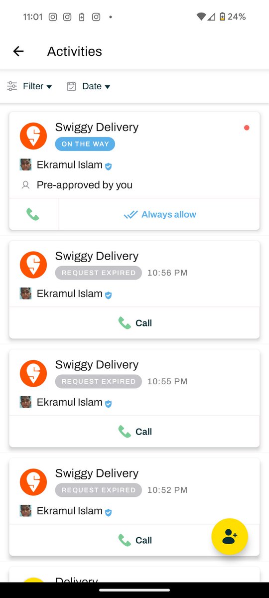 seal__7's tweet photo. @SwiggyCares @MyGate_com Continuously getting mygate approval alerts for a Swiggy order which I didn't place. Keeps coming even if I deny. https://t.co/38k710WgqD