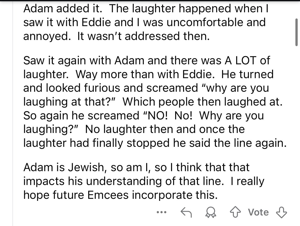 Heavy_Fire666's tweet photo. People on the Broadway subreddit are talking about Adam responding to audience laughter during that scene https://t.co/ZPAA6FngNS