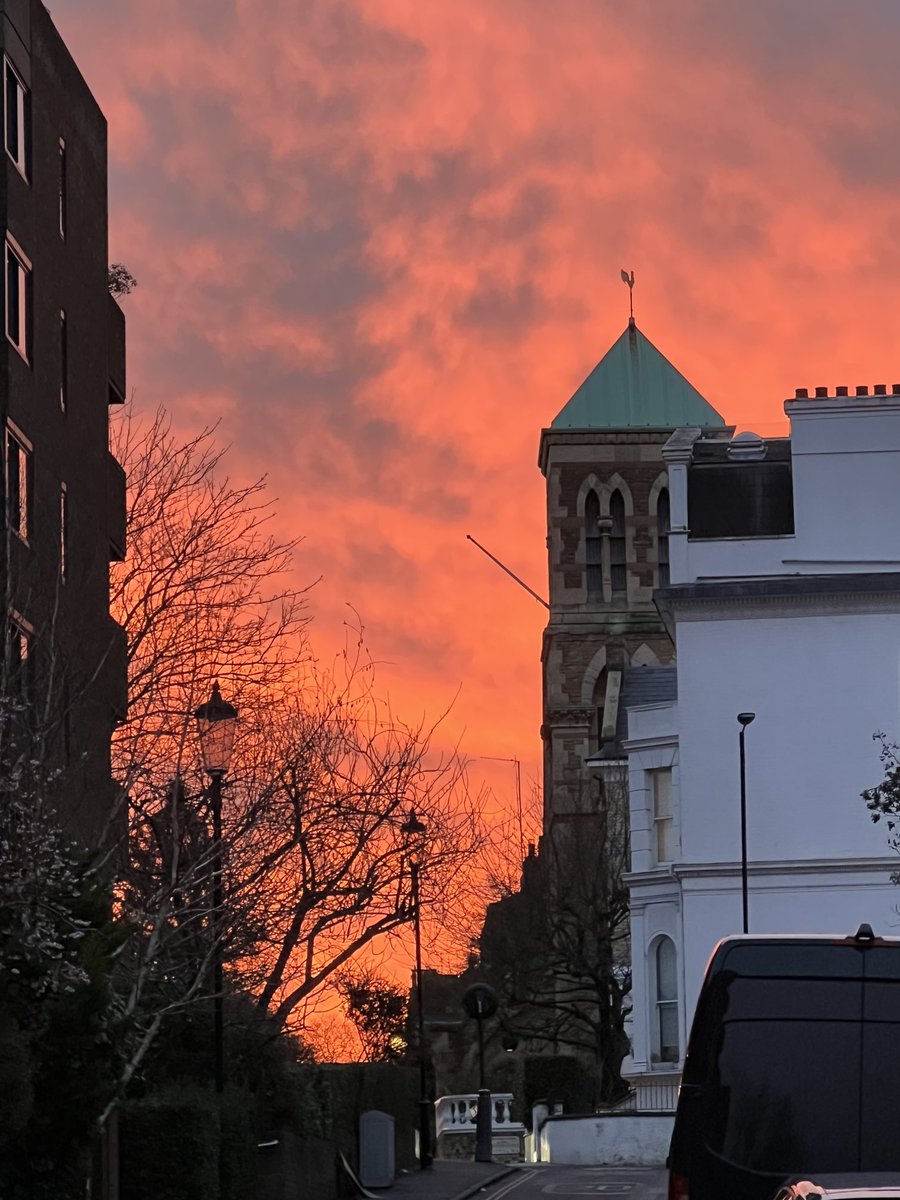 “Red sky at night [almost!]” over #Kensington this evening. Beautiful. #winter #W8 #sunset