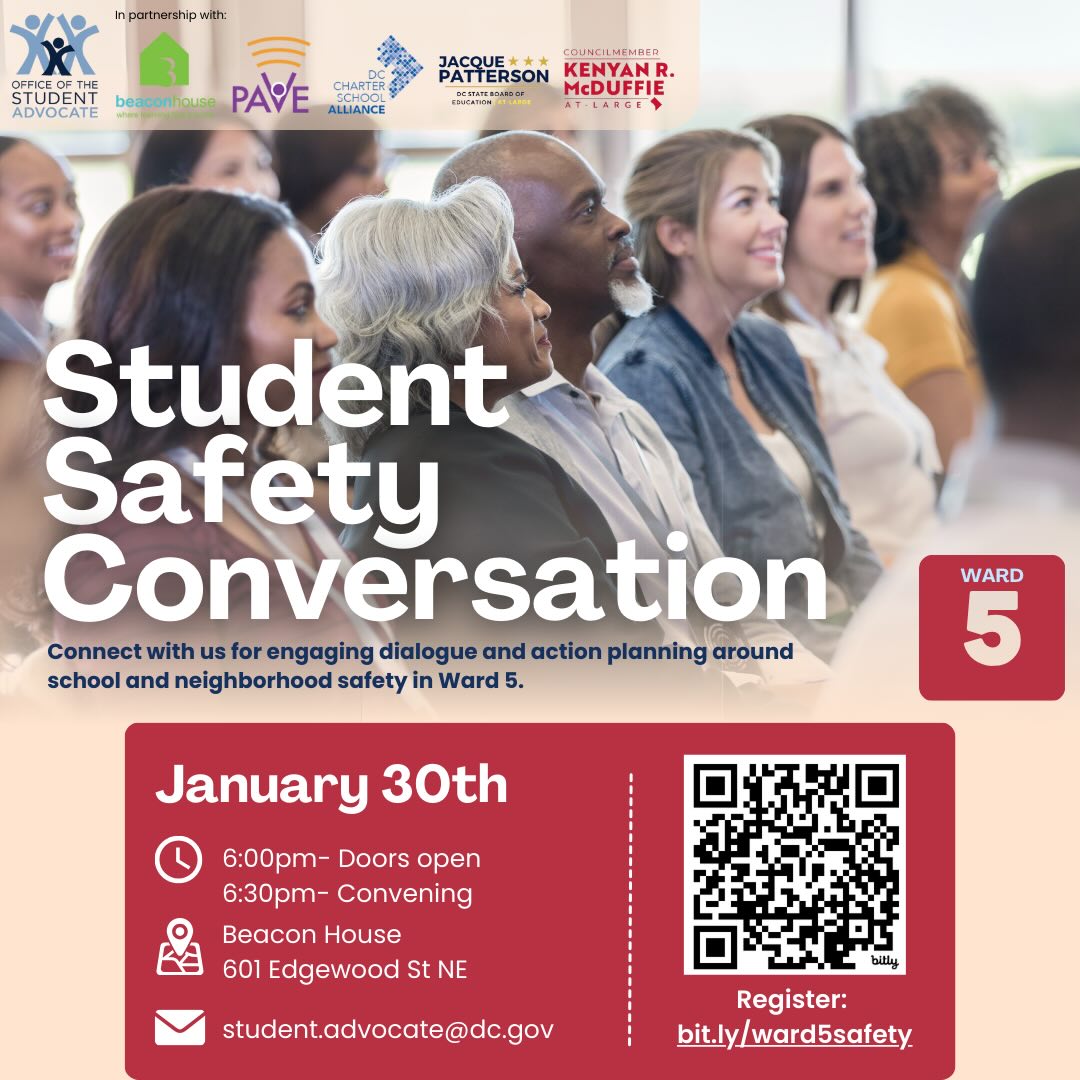 Ward 5️⃣! 

Join us for a Student Safety Conversation in Ward 5! 

🏫 We invite you to join us as families, school leaders, and community partners to discuss solutions, share ideas, and ensure our students feel safe and supported.

💡 We will be joined by representatives from
