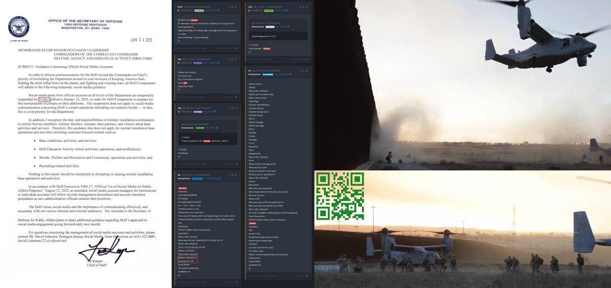 NotOpCue's tweet photo. 🔟 DAYS: @DeptofDefense Issues 10 Day Social Comms Blackout, Aside From Southern Border OPS W/: @ICEgov @DEAHQ @ATFHQ @USMarshalsHQ

6 Q Drops Referring To 10 Days Of Darkness:
🪖🫡 "Military Operations. Operators In US."
+ @USMC Deployed With Osprey's🚁
https://t.co/4j9Mt39X4y