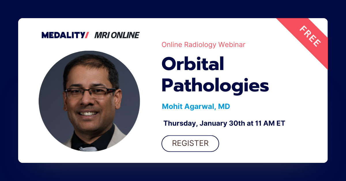 Medality (formerly MRI Online) (@medalityhq) on Twitter photo Join <a href="/MohitTCCNeuro/">Mohit Agarwal</a> for a lecture on an imaging approach to orbital pathologies. Register now to hear an overview of imaging appearances of orbital abnormalities, differential considerations, & treatment options! <a href="/thecortexclub/">The Cortex Club</a>
bit.ly/4gbW0r9
#meded Join <a href="/MohitTCCNeuro/">Mohit Agarwal</a> for a lecture on an imaging approach to orbital pathologies. Register now to hear an overview of imaging appearances of orbital abnormalities, differential considerations, & treatment options! <a href="/thecortexclub/">The Cortex Club</a>
bit.ly/4gbW0r9
#meded