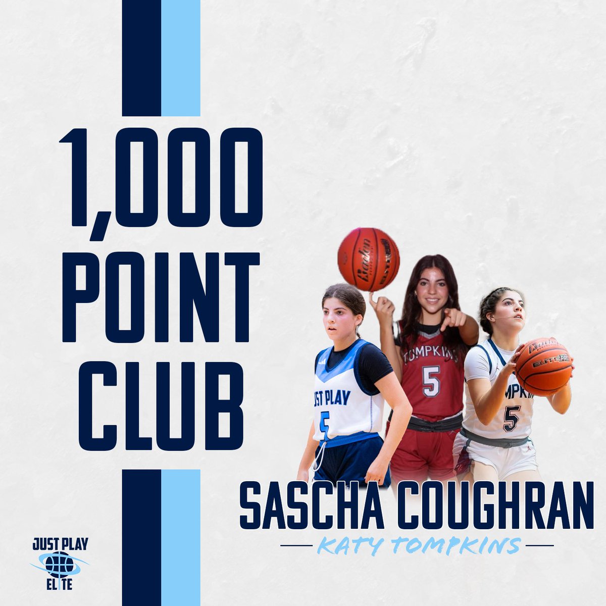CONGRATS to 2026 Sascha Coughran on joining the 1,000 POINT CLUB for Katy Tompkins High School‼️Big time accomplishment and your Just Play family is proud of you 🎊