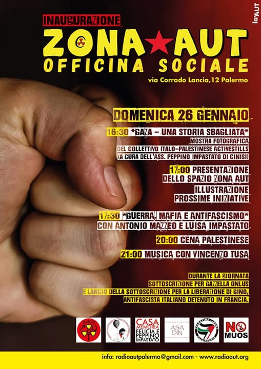 mazzeoantonio's tweet photo. #Palermo, domenica 26 maggio - Inaugurazione Zona Aut - Officina Sociale
Sono passati quasi 25 anni dalla nascita dell'Associazione #RadioAUT e di spazi ne abbiamo utilizzati tanti a Palermo ed in provincia; adesso ne abbiamo uno tutto nostro, la nostra nuova sede alla Zisa https://t.co/uILCpa1GhM