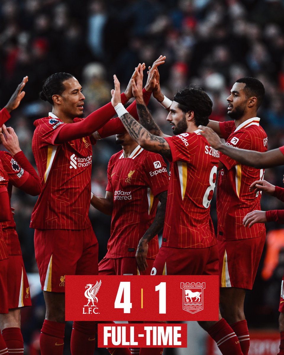 MoSalahBR's tweet photo. ⏰ FINAL DE JOGO!

🔴 Liverpool 4 x 1 Ipswich 🔵

Excelente atuação. 3 pontos. Líderes pra caralho!

Seguimos! https://t.co/j1FZTIFM1o