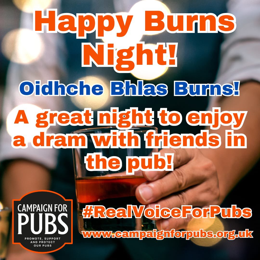 CampaignforPubs's tweet photo. Happy #BurnsNight or Oidhche Bhlas Burns! 🏴󠁧󠁢󠁳󠁣󠁴󠁿

A great excuse to have a #weedram in the #pub..! 🥃

(Or something else..!) 🍺🍷🍸🥤🍽️😁)

#SupportOurPubs #HappyBurnsNight 
#Scotland #pubs #haggis #supportpubs https://t.co/PRhcOlZQ8K