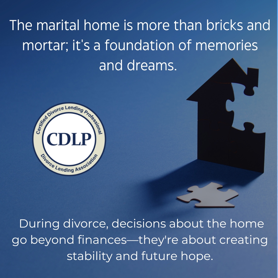 As a CDLP, I’m here to help you explore your options—whether that’s selling, refinancing, or keeping the home—and ensure your decision aligns with both your current needs and your long-term financial well-being.

#DivorceMortgagePlanning #CDLP #DivorceSupport #FinancialStability
