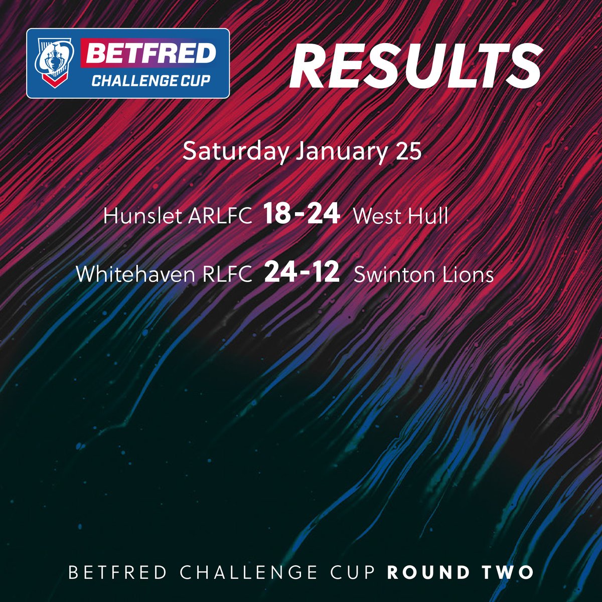 👇 The scores from this afternoon's <a href="/Betfred/">Betfred</a> #ChallengeCup Round 2 fixtures!