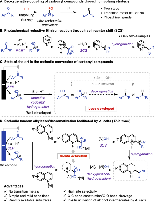 Cathodic tandem alkylation/dearomatization of heterocycles enabled by Al-facilitated carbonyl deoxygenation nature.com/articles/s4146…