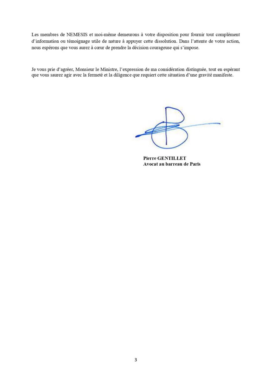 Pierre_GTIL's tweet photo. Monsieur le Ministre @BrunoRetailleau,
en ma qualité d’avocat du @Coll_Nemesi, je vous adresse ce courrier pour exprimer notre profond étonnement.

Comment se fait-il que, malgré des faits graves et documentés de violences, le groupe de combat La Jeune Garde n’ait toujours pas fait l’objet d’une procédure de dissolution par vos services ?

Pour rappel, le 16 octobre 2023, son porte-parole, Raphaël Arnault, lançait à l’encontre de la directrice du @Coll_Nemesis, @CordierAlice2, une menace explicite : « On va lui mettre une balle dans la tête.»

Que vous faut-il de plus, Monsieur le Ministre, pour dissoudre?