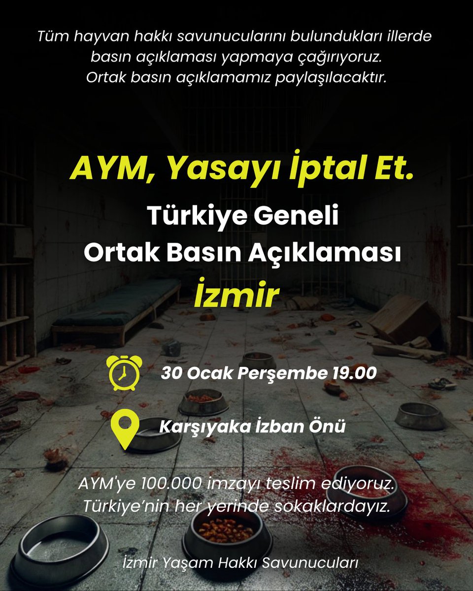 30 OCAK'TA TÜM TÜRKİYE'DE SOKAKTAYIZ! 

Ankara'da AYM'ye 100 bin adet imzamızı teslim ederken Türkiye'nin her yerinden "AYM YASAYI İPTAL ET" talebini yükseltiyoruz! Şimdi en güçlü şekilde, bu yasanın iptalini istediğimizi gösterme vakti!

📅30 Ocak 2025
🕧19.00
📍Karşıyaka İzban