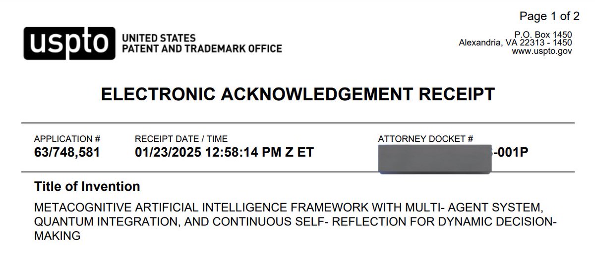 The Metacognitive Intelligence Framework patent has been secured. 

A milestone that validates our vision and propels us toward singularity.