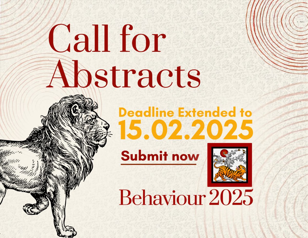 Abstract submission deadline for #behaviour2025 extended to 15th February!

In response to continued interest, we are pleased to announce the deadline extension.

For more updates click:
behaviourindia2025.in/Registration-a…

#AnimalBehavior 
#ScienceConference 
#ECRChat