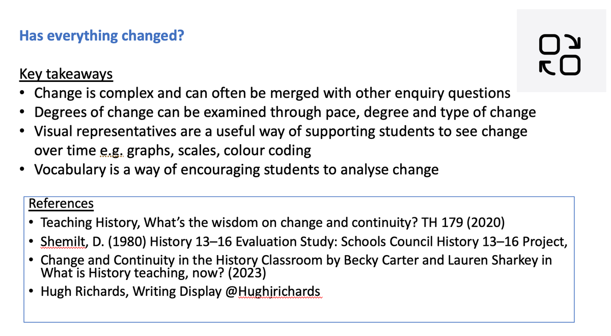 Thank you to everyone who watched my <a href="/TTRHistory/">Teachers Talk History</a> presentation on teaching degrees of change in History. I loved putting it together and being 10% braver <a href="/WomenEd/">WomenEd 10%Braver #DisruptiveWomen</a>. A fantastic morning of CPD!

PPT Presentation- docs.google.com/presentation/d…
Recording-  streamyard.com/watch/bV8VSgay…
