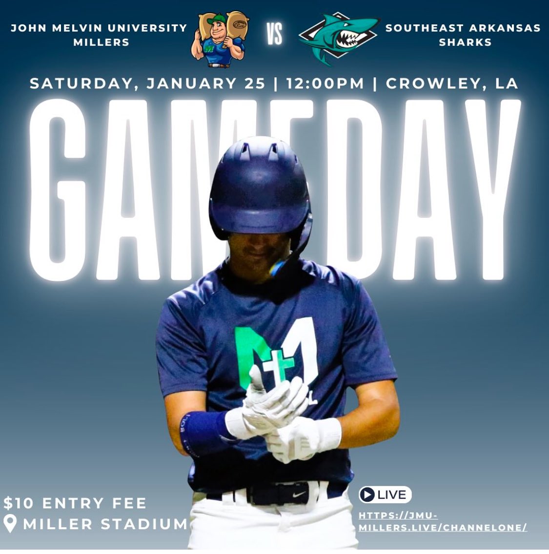 Opening Day Starting Line-up:
⚾️3B TAYLOR WALTERS
⚾️RF ANDREW ASHBY
⚾️C TREVOR DURR
⚾️1B SAMMY MADDOX
⚾️CF CABET BLANCHARD
⚾️SS CONNOR PLEASANT
⚾️DH JT TEUTON
⚾️2B GAVIN GARY
⚾️LF LANE KRATZER
⚾️P GAVIN LEBLANC