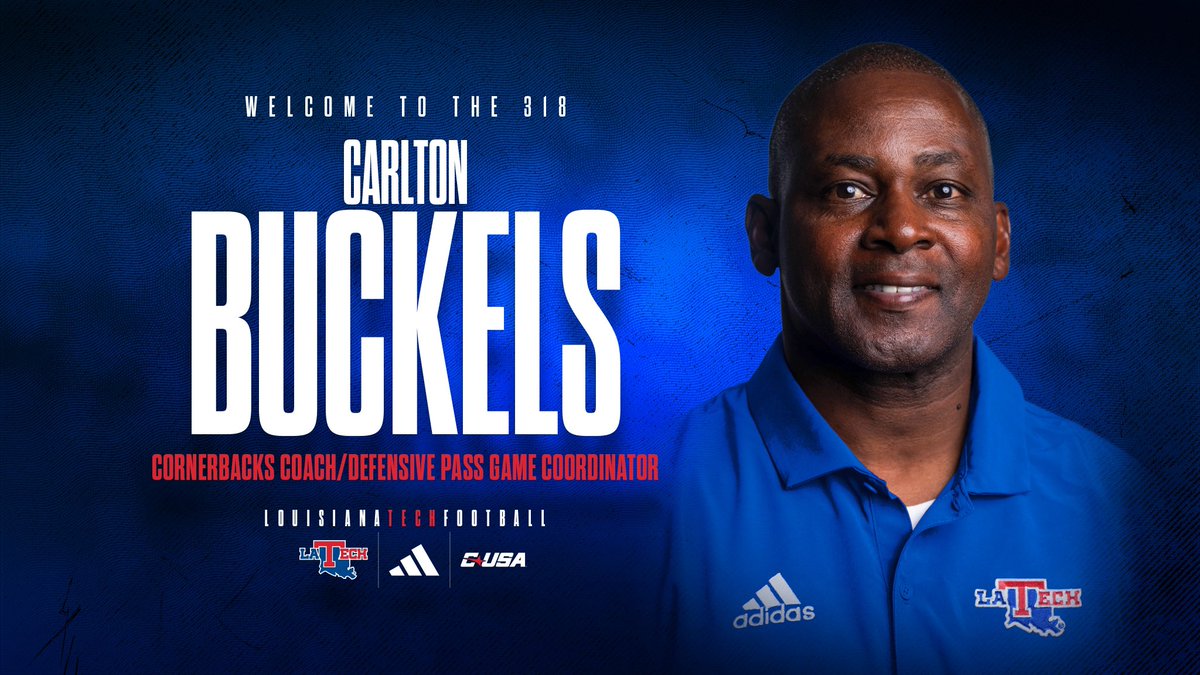 LA Tech Football 🏈 (@latechfb) on Twitter photo Welcome to LA Tech, <a href="/CBuck08/">Carlton Buckels</a>!
🏈 Cornerbacks / Def Pass Game Coordinator
📰 bit.ly/4ggN6I5 Welcome to LA Tech, <a href="/CBuck08/">Carlton Buckels</a>!
🏈 Cornerbacks / Def Pass Game Coordinator
📰 bit.ly/4ggN6I5