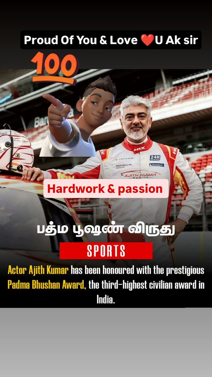 Proud of you Ajith sir this award for your Hardwork &amp; long term goal with passion  our family members and specially  AK fans are very happy This Award boost our Youngsters 🙏❤️🇮🇳Jaihind 🇮🇳I am your fan from 5th age❤️🙏 <a href="/SureshChandraa/">Suresh Chandra</a>