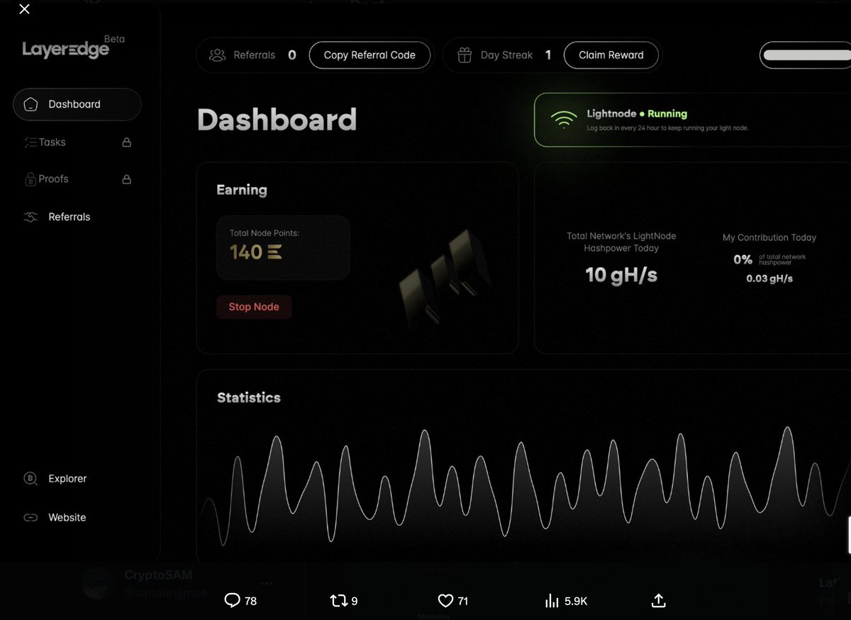 I've just started running my light node on <a href="/layeredge/">LayerEdge</a>   Testnet Dashboard and earning points. Contribute now towards a Bitcoin-backed internet while earning rewards by simply using my referral code that you'll need to access the dashboard: 2I9T2suh3