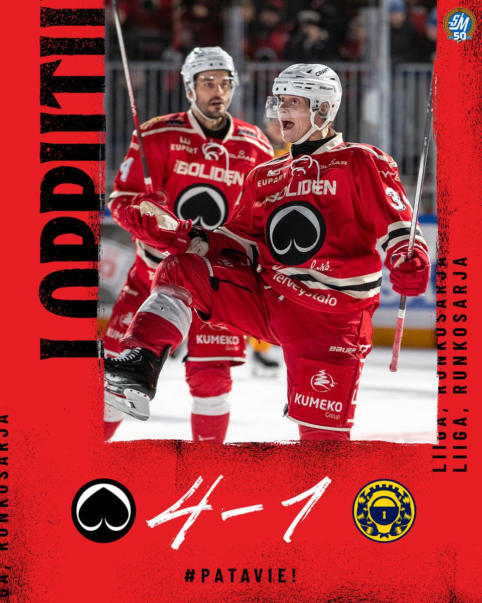 PorinAssat's tweet photo. #PATAVIE!!
Upea Satakunnan Talviklassikko päättyy Ässien makeaan 4-1 voittoon! ♠️🔥
1-0 Palola
2-0 Palola
3-0 Hämeenaho YV
4-0 Tiivola YV
4-1 Jandric IM, YV
#Ässät #Liiga #Talviklassikko https://t.co/7aAM8txTwU