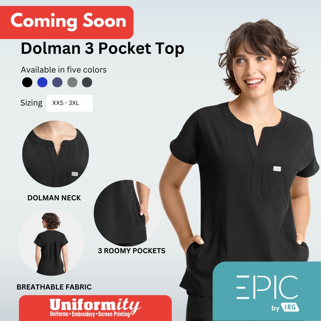 UniformityUSA's tweet photo. ✨ Coming soon to Uniformity! The Epic By IRG Dolman 3 Pocket Top is about to revolutionize your work wardrobe.
🩺 Features: 3 roomy pockets, dolman neck, and breathable fabric for all-day comfort!

In-store only—mark your calendars to grab it first! https://t.co/qQQu2LSSHS https://t.co/ASf59eVYnG