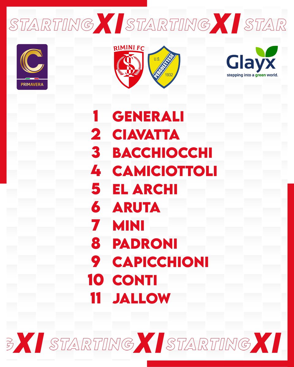 RiminiFC1912's tweet image. STARTING XI ⚔️⚪️🔴

Calcio d’inizio alle ore 14:30 ⏳

#RiminiPergolettese | #Primavera3