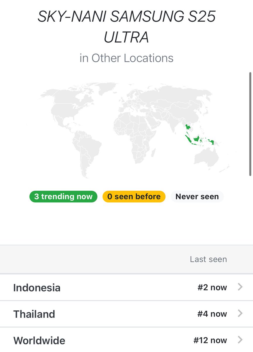 Hirunkit_Trend's tweet photo. 📈📈📈📈📈

SKY-NANI SAMSUNG S25 ULTRA 
🌍12 
🇹🇭 4
🇮🇩2
#SLivexSkyNani
🇮🇩1 
🇹🇭1 https://t.co/6Mm5qiWZCZ