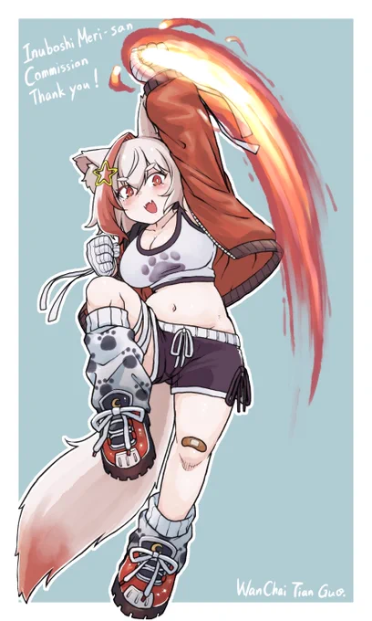skeb納品しました「Hello again Moromo san!, I loved the previous drawing, and I would like to ask you for another colored drawing of my OC, Inuboshi meri!」 #Skeb #Commission 