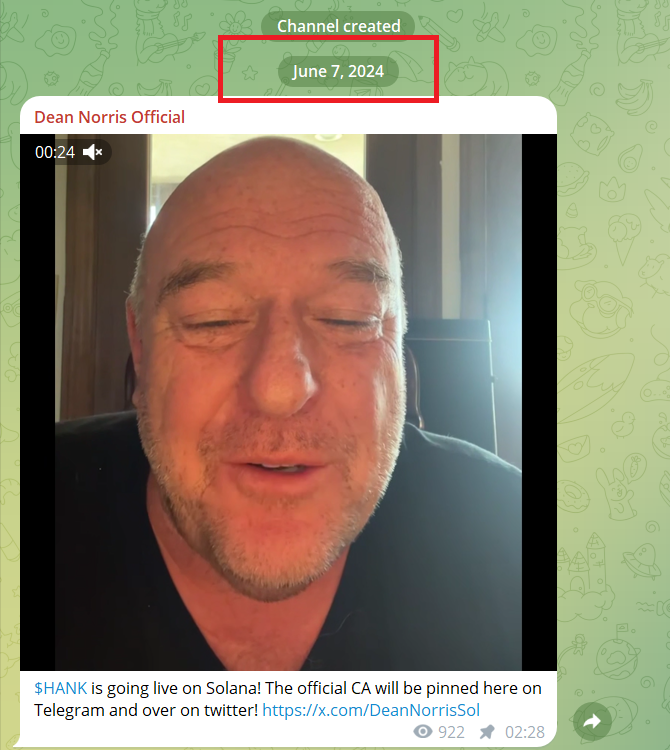 Be careful with $DEAN token. 

Back in June 2024, he already created a token and rugged pretty fast. The circulating video right now is an old one that was used for $HANK rug token. 

Old Telegram WITH video proof: t.me/DeanNorrisOffi…

Old CA: