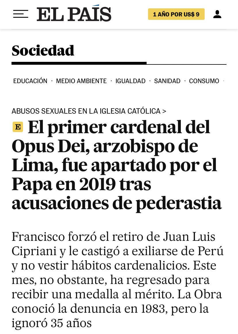 alexmazzini_'s tweet photo. “El País” ha revelado que el miserable de Juan Luis Cipriani fue apartado por el Papa tras acusaciones de pederastia, el mismo miserable que acaba de ser condecorado por Rafael López Aliaga.
Los supuestos defensores de los niños son defensores y apañadores de malditos pederastas. https://t.co/Rn7qElg0Tq