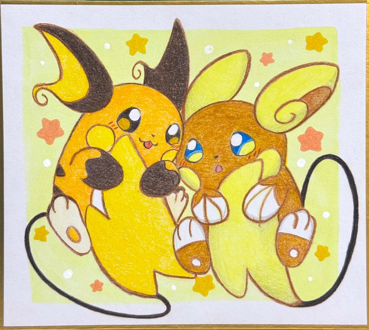 ライチュウ、アローラライチュウ
似た者同士シリーズ可愛すぎる！！特にライチュウたち！！⚡️

 #うさ吉郎イラスト