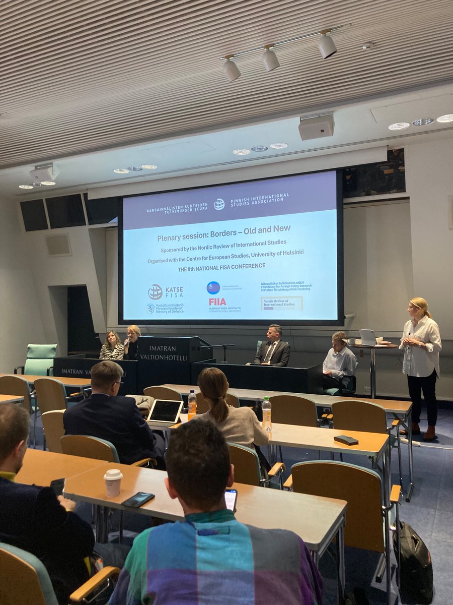 KATSE_FISA's tweet photo. @AyseZarakol Slowly approaching the end of the FISA 2025 conference with the  Plenary session ”Borders – Old and New” sponsored by the Nordic Review of International Studies, organised with the Centre for European Studies, University of Helsinki

#fisa2025 #katse2025 https://t.co/IhR3HJNIH8