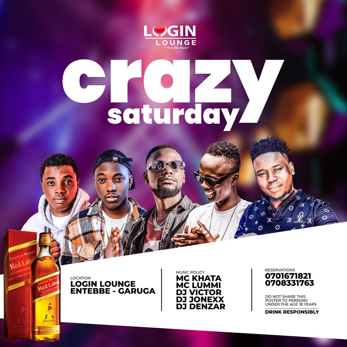 McKhataUg's tweet photo. Saturday night where the party never stops and neither do we. See you’ll tonight @LoginGaruga with yours truly Dj Victor, Dj Denzar, sir Mc lumi, Dj jonexx, Mc Khata | #CrazySaturday #FeelOurTaste #BeyondExpectations https://t.co/dSOrK8d8Wq