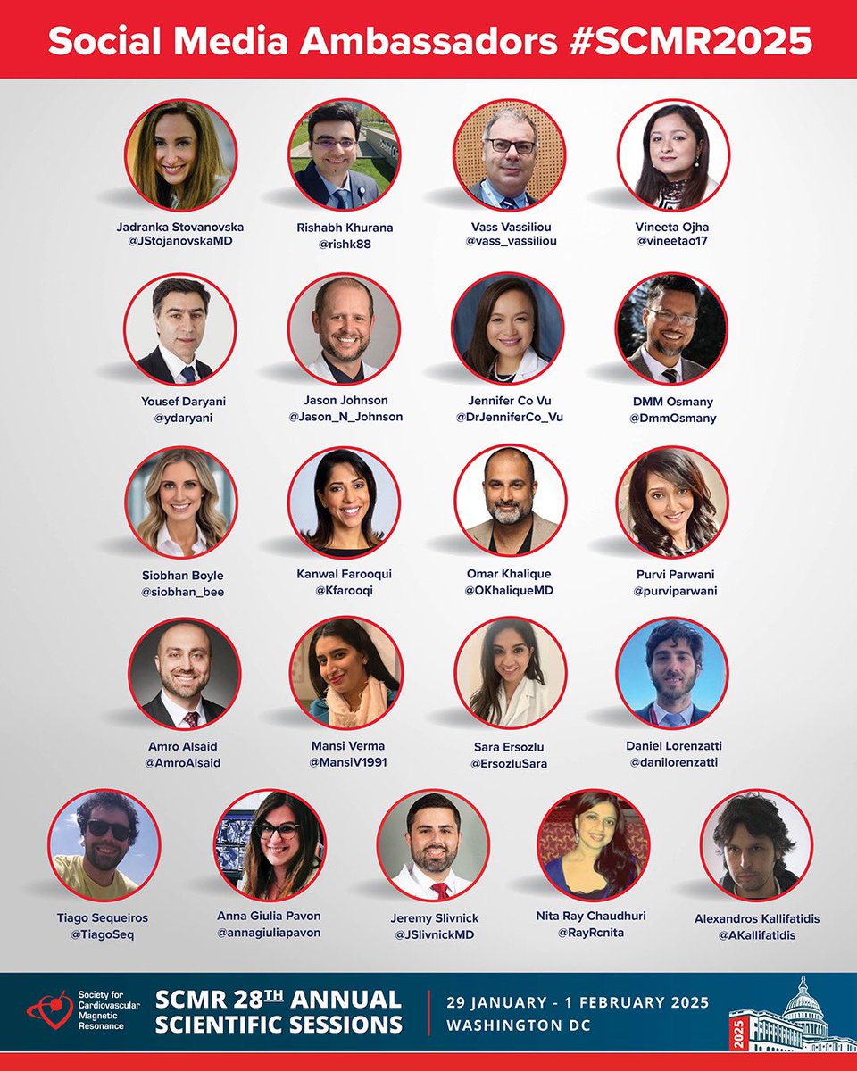 Vineeta Ojha (@vineetao17) on Twitter photo 🎤🎤🎤🎤Just 4 days to go for <a href="/SCMRorg/">Society for Cardiovascular Magnetic Resonance</a> annual meeting #SCMR2025- those who haven’t registered yet, there is still chance to register for the largest #whyCMR meeting which you can attend virtually.
For updates, follow the social media ambassadors⬇️
Reg- scmr.site-ym.com/events/registe… 🎤🎤🎤🎤Just 4 days to go for <a href="/SCMRorg/">Society for Cardiovascular Magnetic Resonance</a> annual meeting #SCMR2025- those who haven’t registered yet, there is still chance to register for the largest #whyCMR meeting which you can attend virtually.
For updates, follow the social media ambassadors⬇️
Reg- scmr.site-ym.com/events/registe…