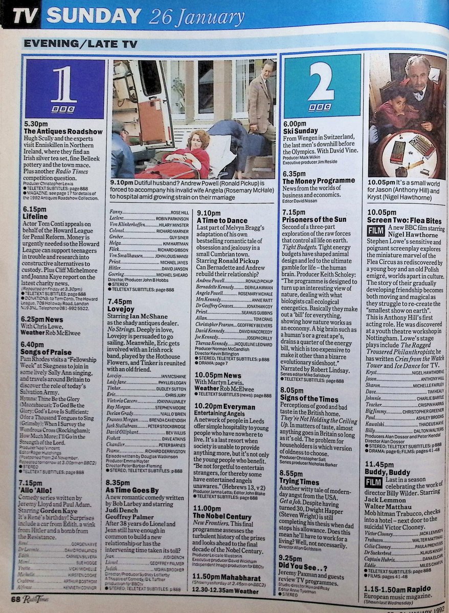 TvDidYouSee's tweet image. #OnThisDay 26 January 1992 📺TV Listings
#DavidJason returns in THE DARLING BUDS OF MAY.
#NigelHawthorne is the star of Screen Two: FLEA BITES.
#PatriciaHodge leads the cast of THE CLONING OF JOANNA MAY.
New episodes of LOVEJOY, &apos;ALLO &apos;ALLO and AS TIME GOES BY.