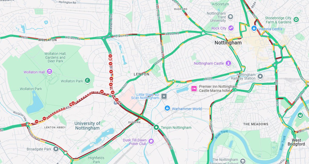 trentbartonland's tweet photo. ⚠️ We are seeing significant delays to our #i4, #indigo, #redarrow &amp; #skylinkNottingham because of the roadworks on Derby Road at the QMC island &amp; their diversion around the road closures.

ℹ️ More info about the @HighwaysEMIDS weekend closure here: https://t.co/ZafFWIlw24 https://t.co/zDLflJj7D1