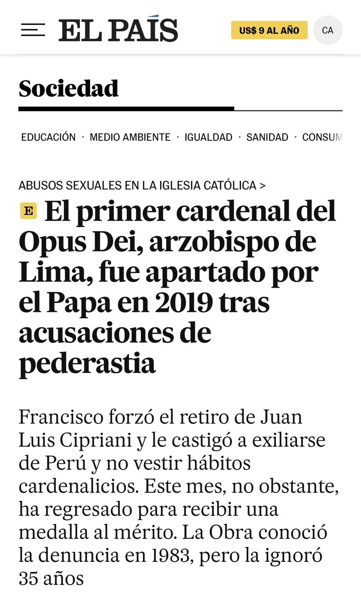 La iglesia no solo ocultó por 35 años la denuncia contra Cipriani, sino que organizó una repudiable campaña de hostigamiento contra la víctima.

Diario <a href="/el_pais/">EL PAÍS</a> accedió a 60 páginas de chats y correos en los que el Opus Dei, e incluso un obispo peruano, coaccionó al denunciante.
