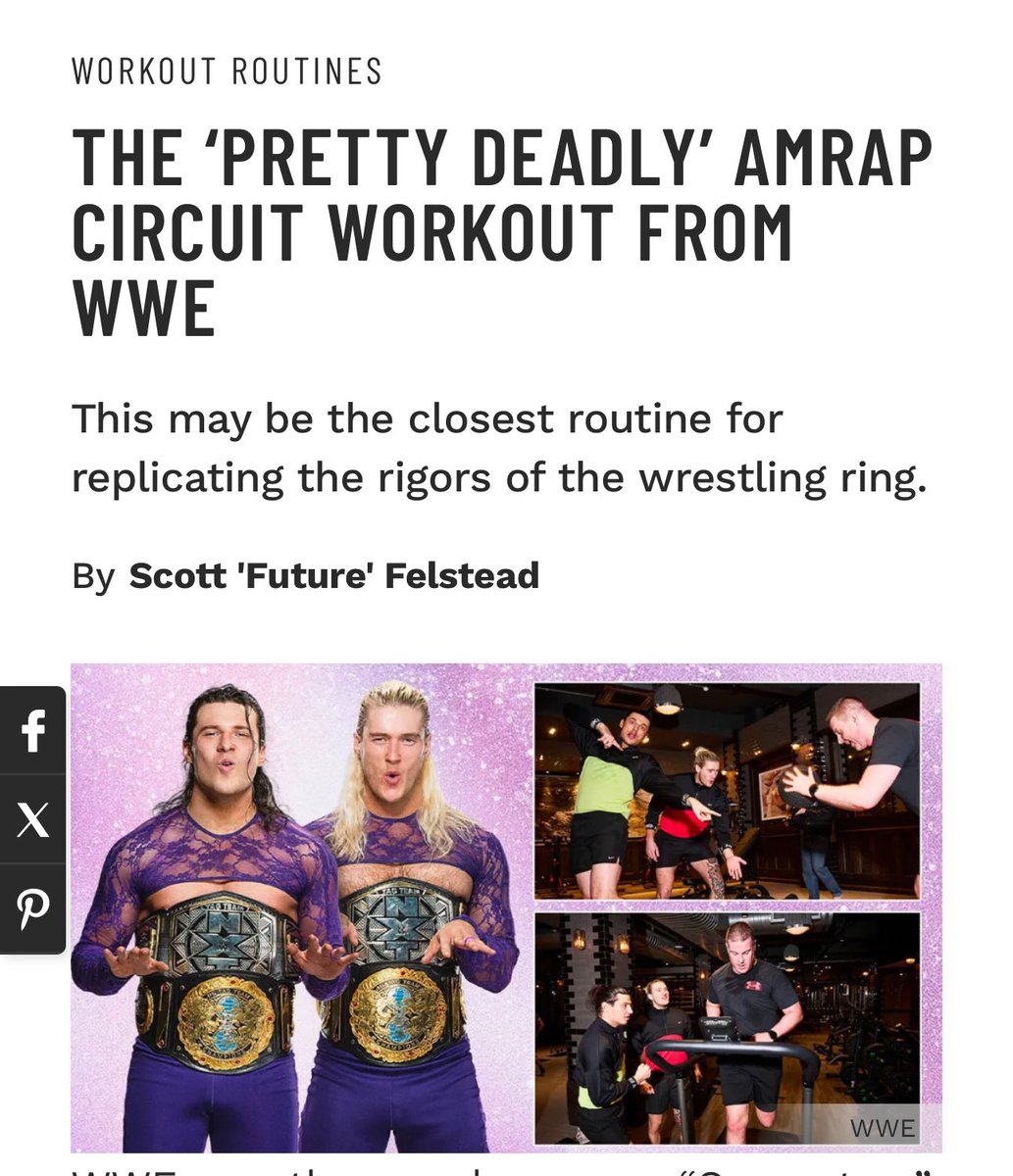 muscle_fitness's tweet image. THE ‘PRETTY DEADLY’ AMRAP CIRCUIT WORKOUT FROM WWE

This may be the closest routine for replicating the rigors of the wrestling ring.
By Scott 'Future' Felstead 

Read Article:
muscleandfitness.com/workouts/worko…

#wwe #wrestling #workouts #wrestlingworkout #judesamuel #amrapworkout