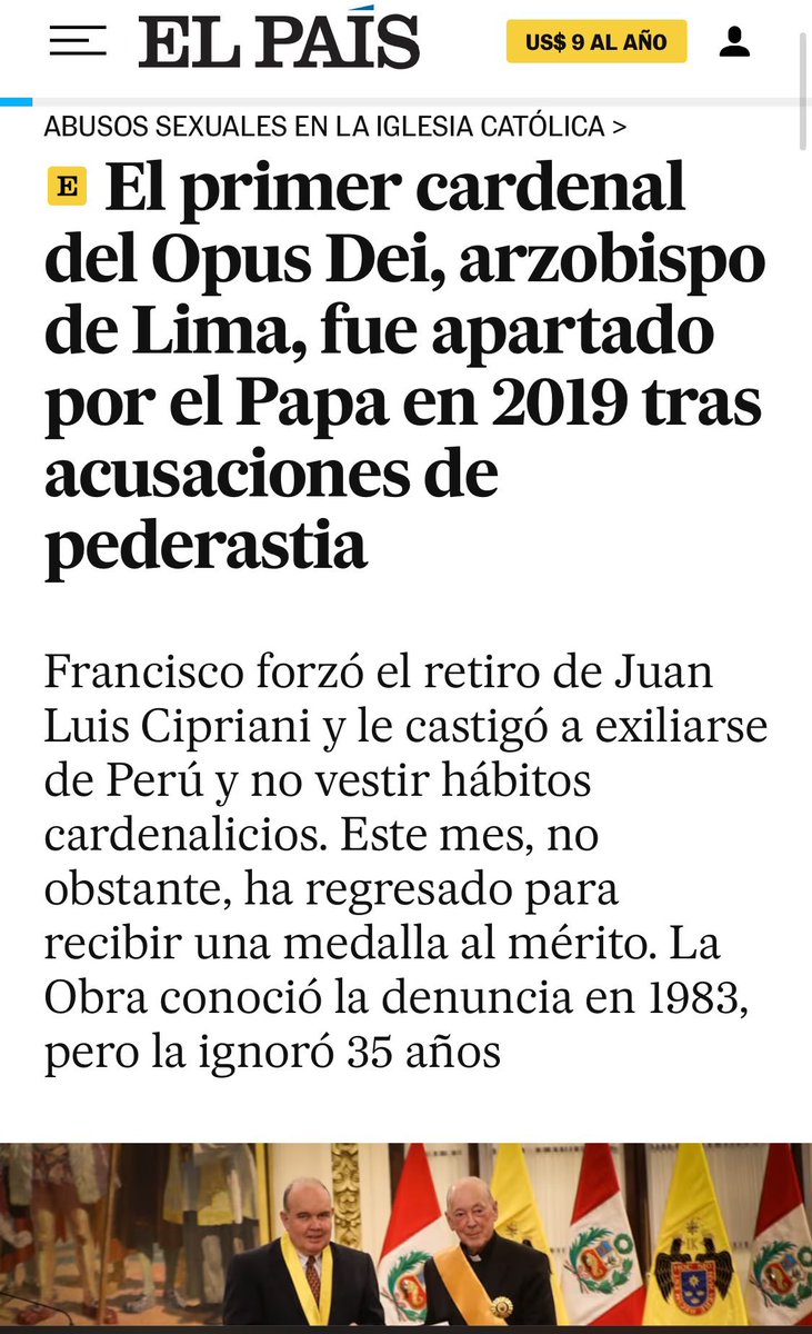 AlertaNews24's tweet photo. 🇵🇪🇻🇦| URGENTE: El ex cardenal de Perú, Juan Luis Cipriani, fue apartado de la iglesia por el mismo Papa Francisco en 2019 por pederastia, revela una investigación de El País. https://t.co/CRF1bALA17