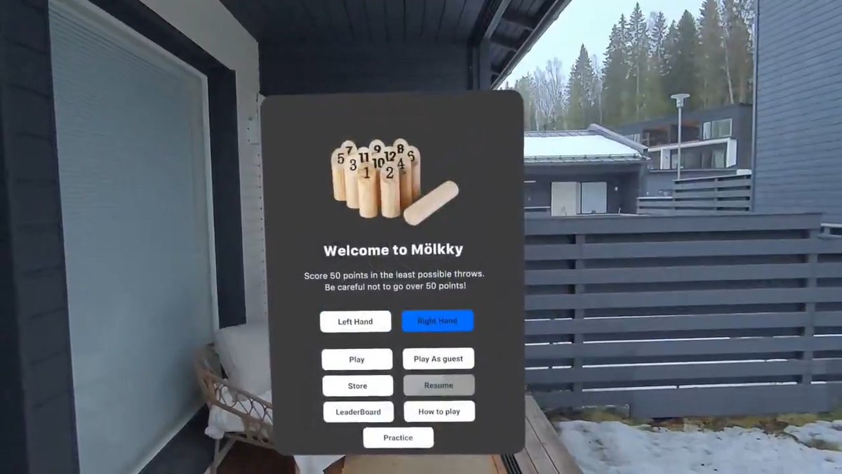 We’re thrilled to bring the classic outdoor fun of Mölkky to the Meta Quest!

Enjoy realistic gameplay, a leaderboard, practice range and immersive environments, and unique rewards to customize your matches.

Download Mölkky Game on the Meta Quest today!

https://t.co/UowQwasVzf https://t.co/yKtaDSjKav