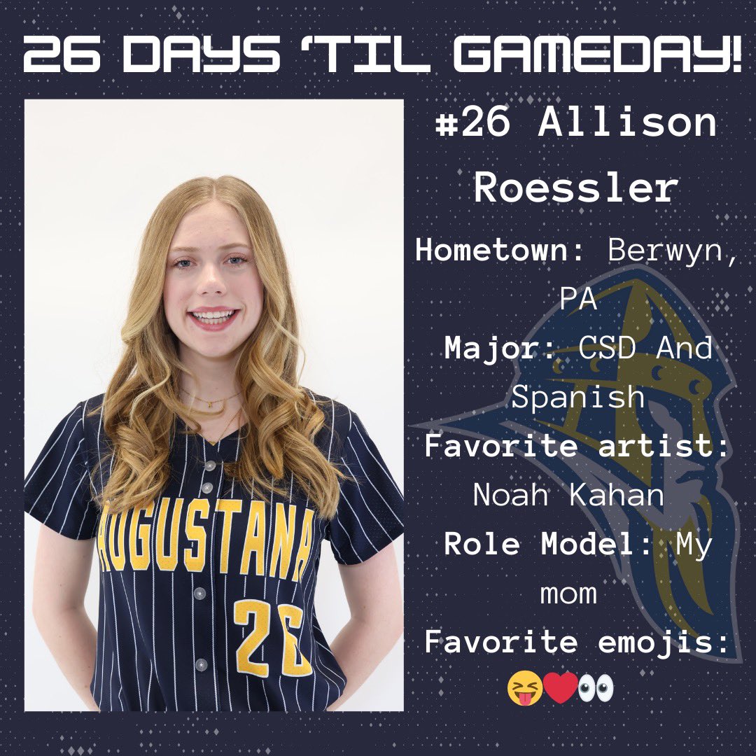 26 more days until the first swings of 2025! Meet #26 junior C/OF <a href="/AllisonRoe26/">Allison Roessler</a> from Berwyn, PA. <a href="/augieathletics/">Augustana Vikings</a>  #VikesOnSpikes