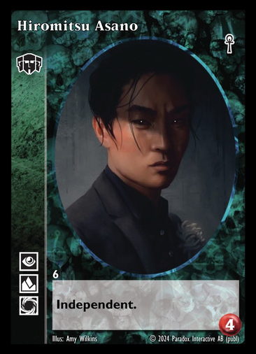 Hiromitsu Asano is new crypt card for Vampire: The Eternal Struggle, included in the upcoming Fifth Edition Hecata preconstructed deck. Check out the full deck list and all previews so far at blackchantry.com/vampire-the-et… Art by Amy Wilkins #vtes #vamily #worlofdarkness #hecata
