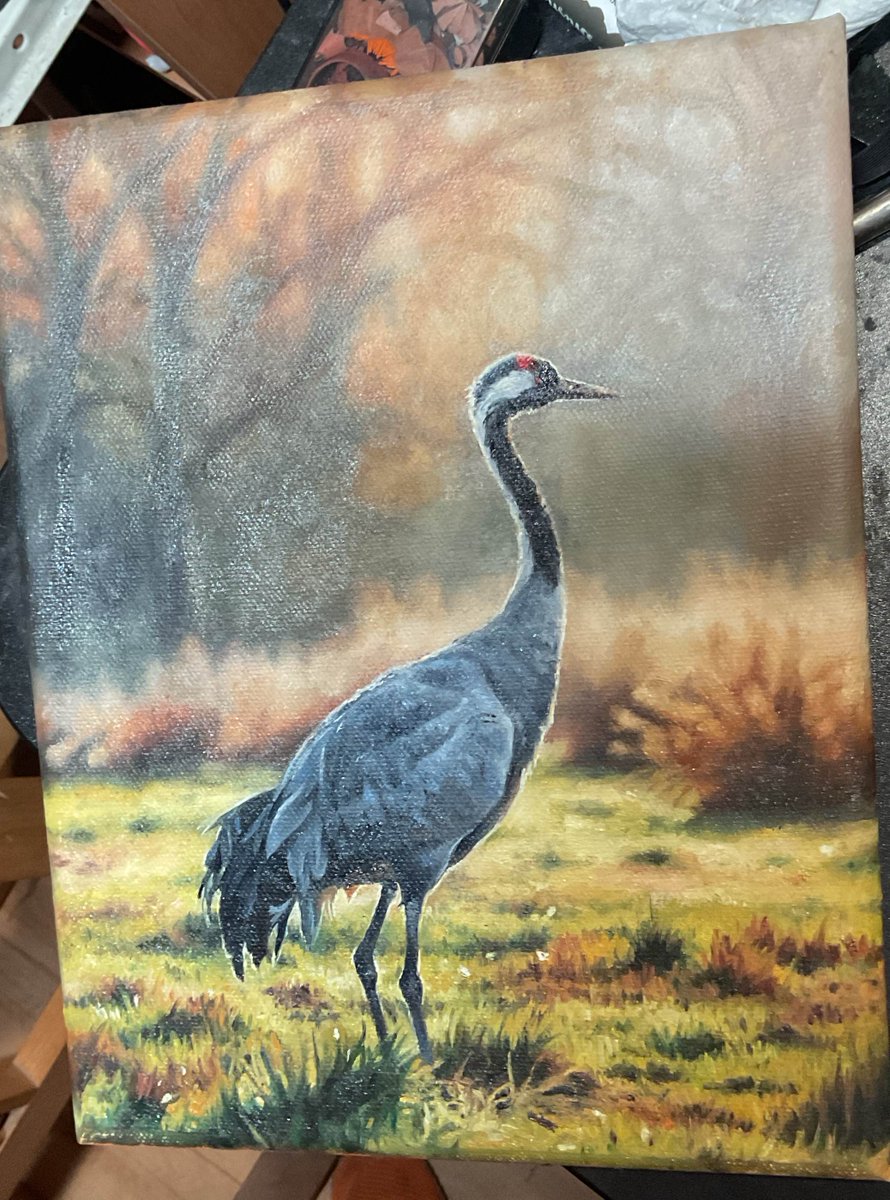 LadyWerewolf's tweet photo. The crane is causing no more havoc and is put down to r... DRY. And in the meantime I'm back to painting the doggo with a message ;) 

#wip #art #traditionalart #painting #oilpainting #acrylicpainting #petportraits https://t.co/2f9RDPSQvk