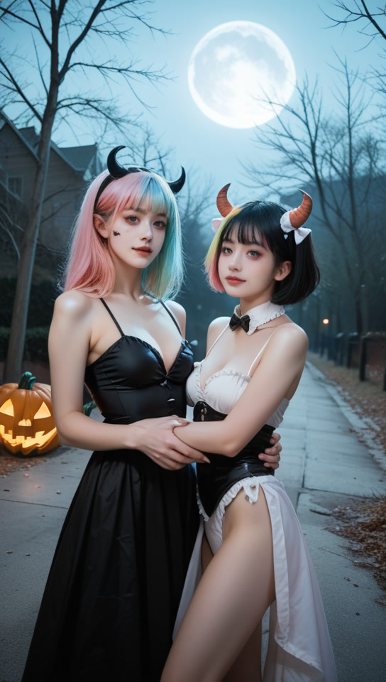 BadToxic's tweet photo. #Halloween #Girls 2024 - #StableDiffusion #waiREALMIX v11 Euler a #KlingAI.
#twoGirls #costume #HalloweenGirl #pumpkin #cosplay #scary #horror #gorgeousFace #pastelBalayageHair #slender #veryThin #sexy #cute #girl #warmPastelColors #AIGirl #AIGirls #AI #AIArt #Kunst #animation https://t.co/zbQijlWTOL