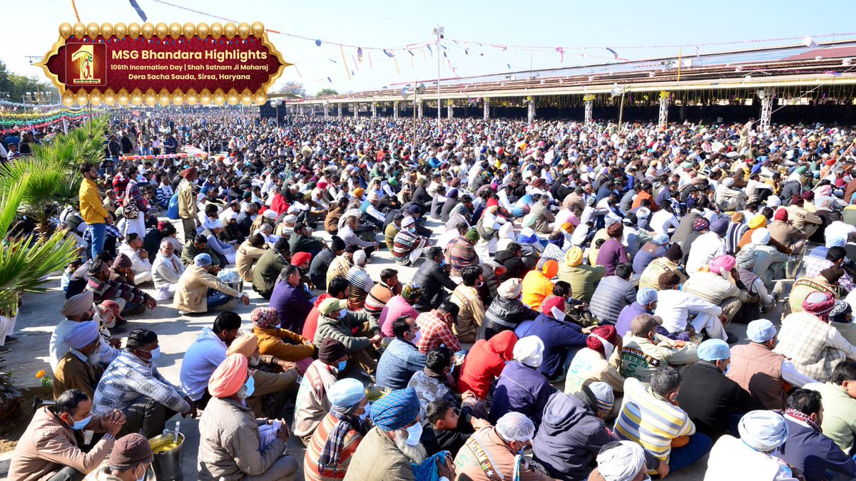 DSSNewsUpdates's tweet photo. It was as if time stood still, and an invisible divine aura embraced the gathering, with devotees immersed in the sacred sermons of their Guru. 
A serene ambience, soul-soothing words, and an overwhelming sense of cosmic peace and divine love filled the air. Lakhs of devotees sat in perfect harmony, radiating devotion at the MSG Bhandara.

#MSGBhandara #SaintDrMSG
#RamRahim #DeraSachaSauda
#106thBirthday