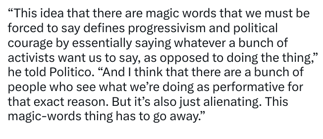 18. US Senator Brian Schatz, of Hawaii, pointed out another problem with the magic-word thing. It becomes symbolic of politics but isn’t really political.
